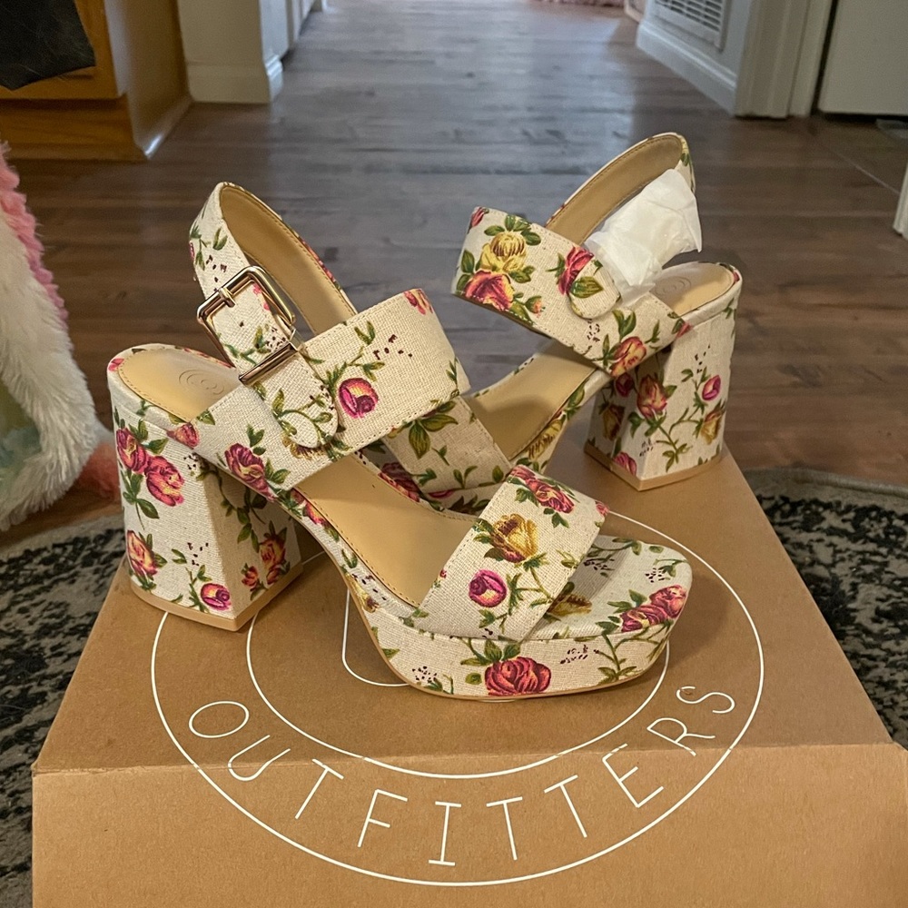 Never worn floral canvas platform heels